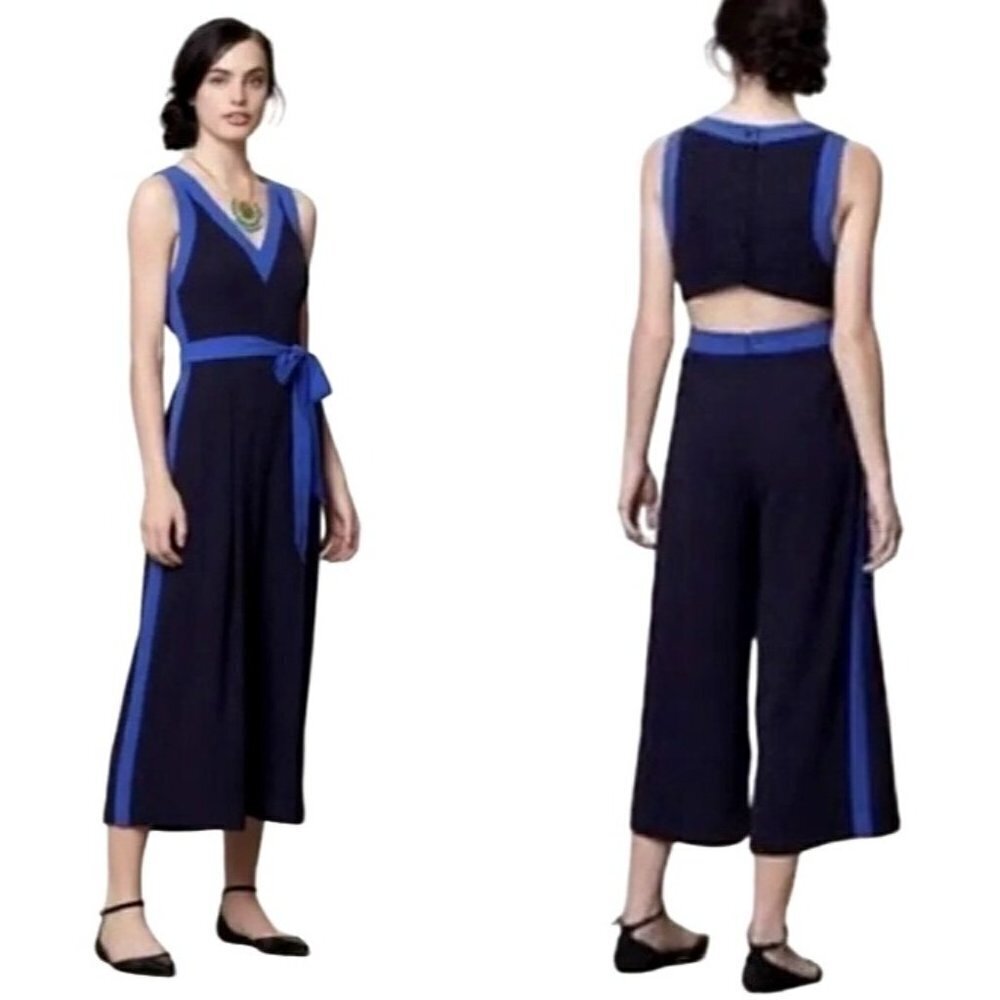Elevenses Anthropologie Black And Blue Sleeveless Cut Out Becca Jumpsuit Size‎ 0
